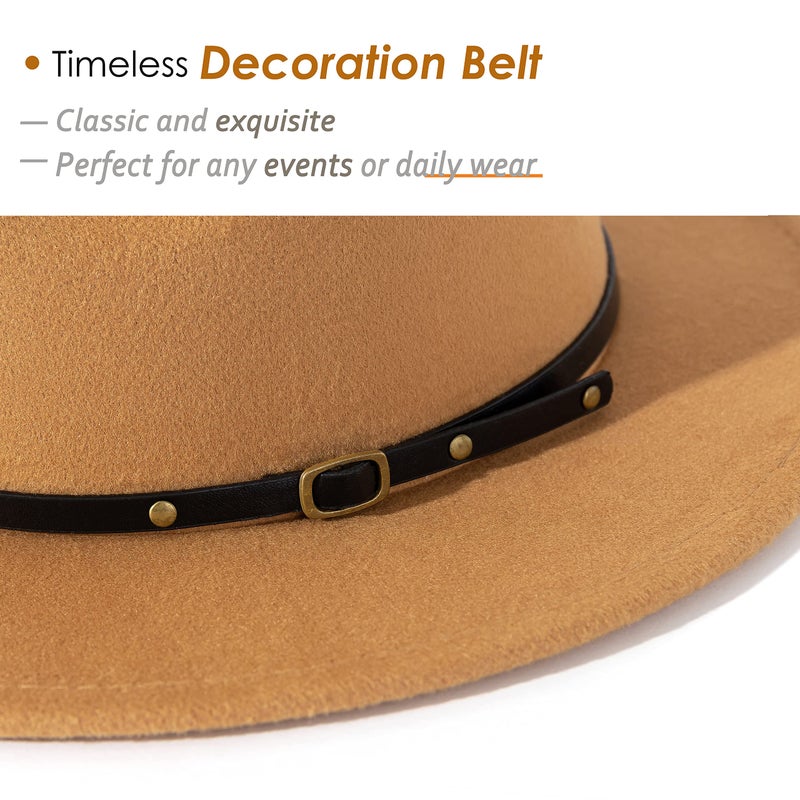 Lisianthus Women Belt Buckle Fedora Hat Camel - Image 3